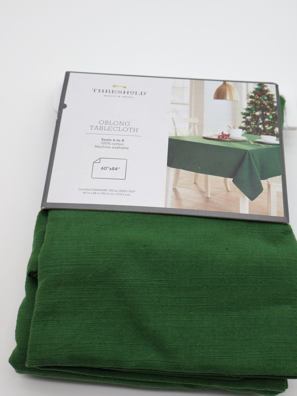 Threshold Green Oblong Tablecloth - Solid Holiday Dining Linen